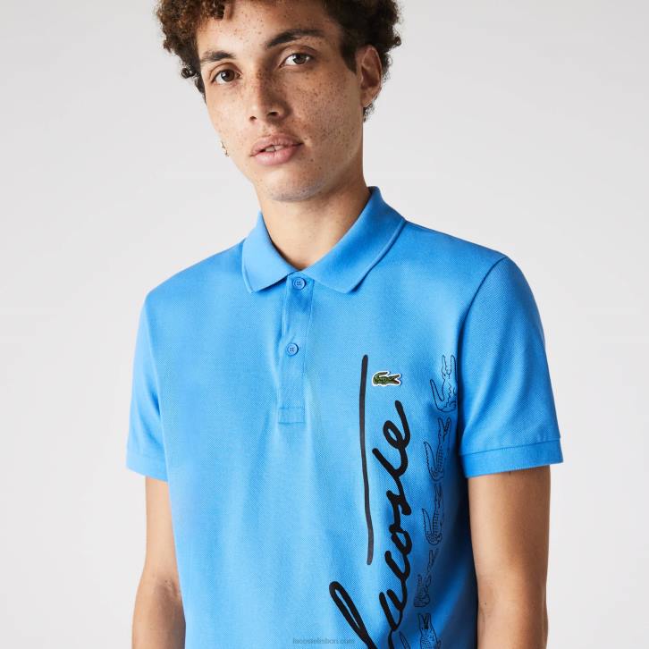 homens Lacoste azul l99 polo piquê de algodão com assinatura regular fit 08D0678
