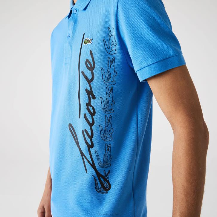 homens Lacoste azul l99 polo piquê de algodão com assinatura regular fit 08D0678