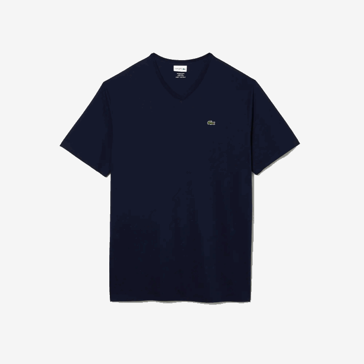 homens Lacoste azul marinho 166 camisa polo de algodão com decote em v canelado regular fit (tamanho grande) 08D0732