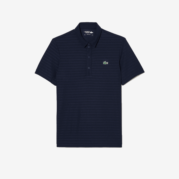 homens Lacoste azul marinho 166 polo de golfe respirável texturizado esportivo 08D070