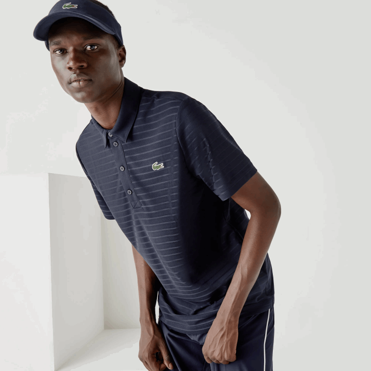 homens Lacoste azul marinho 166 polo de golfe respirável texturizado esportivo 08D070