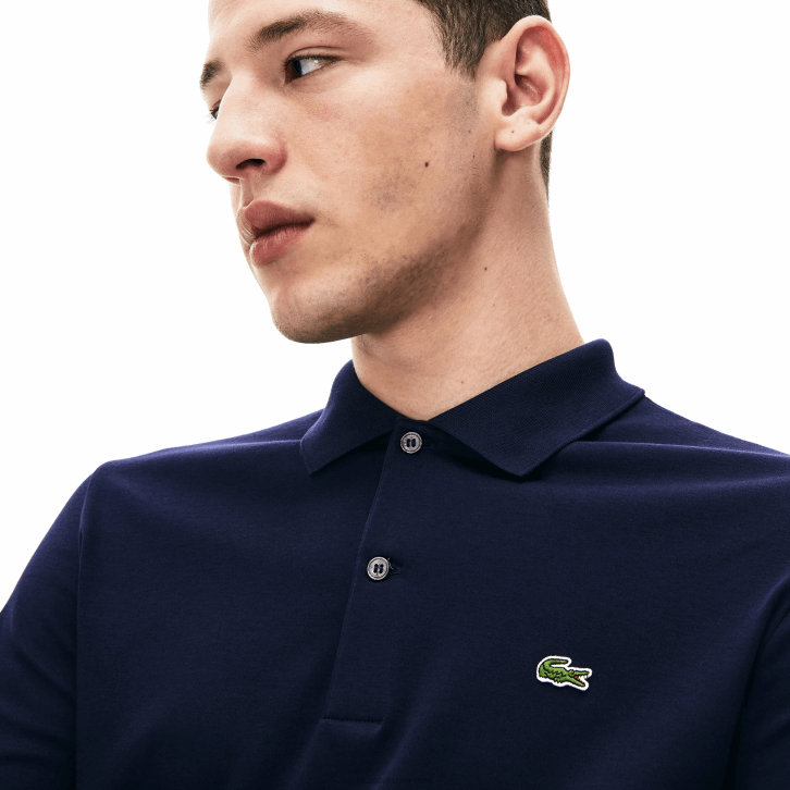 homens Lacoste azul marinho 166 polo de manga longa de algodão pima de ajuste regular 08D0860