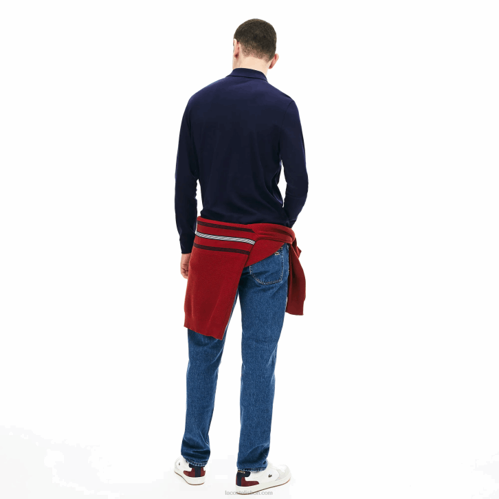 homens Lacoste azul marinho 166 polo de manga longa de algodão pima de ajuste regular 08D0860