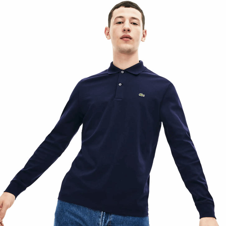 homens Lacoste azul marinho 166 polo de manga longa de algodão pima de ajuste regular 08D0860