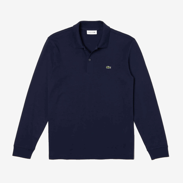 homens Lacoste azul marinho 166 polo de manga longa de algodão pima de ajuste regular 08D0860
