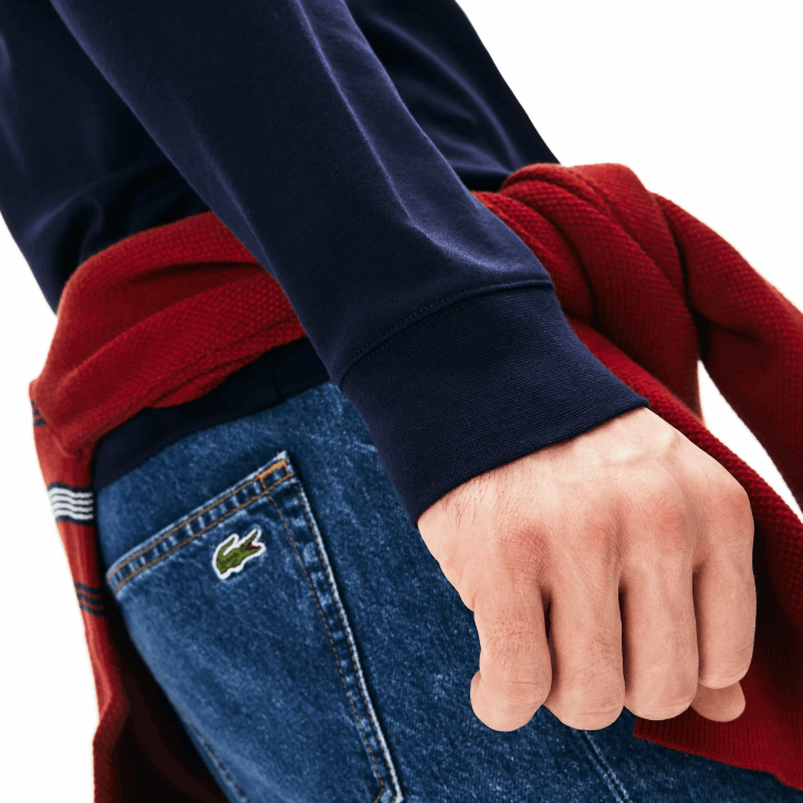 homens Lacoste azul marinho 166 polo de manga longa de algodão pima de ajuste regular 08D0860