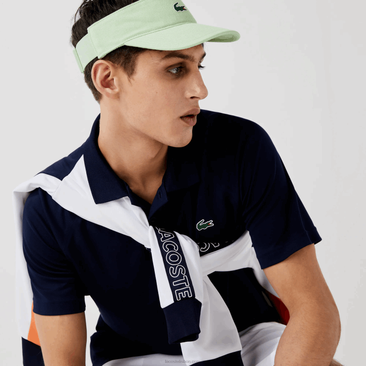 homens Lacoste azul marinho 166 polo interlock respirável e resistente à abrasão esportivo 08D0166