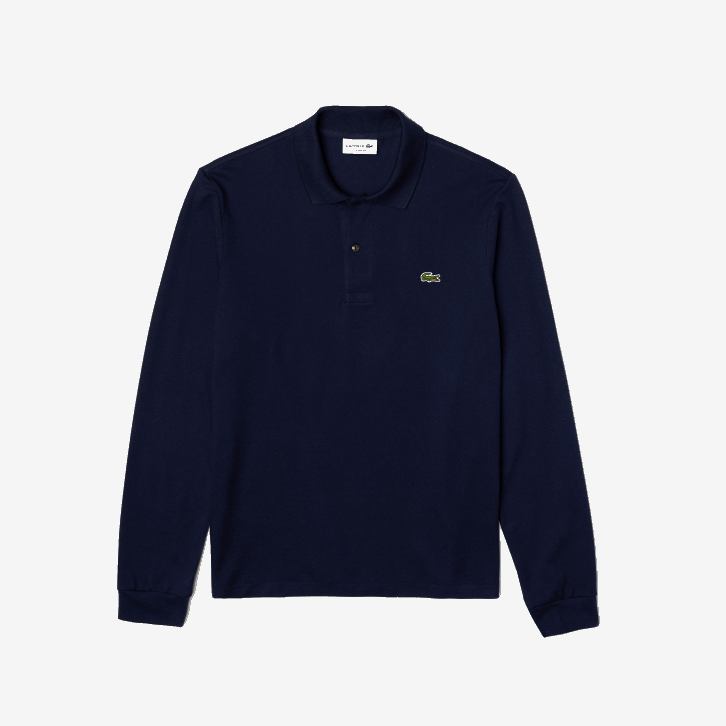 homens Lacoste azul marinho 166 polo manga longa L.12.12 original 08D0646