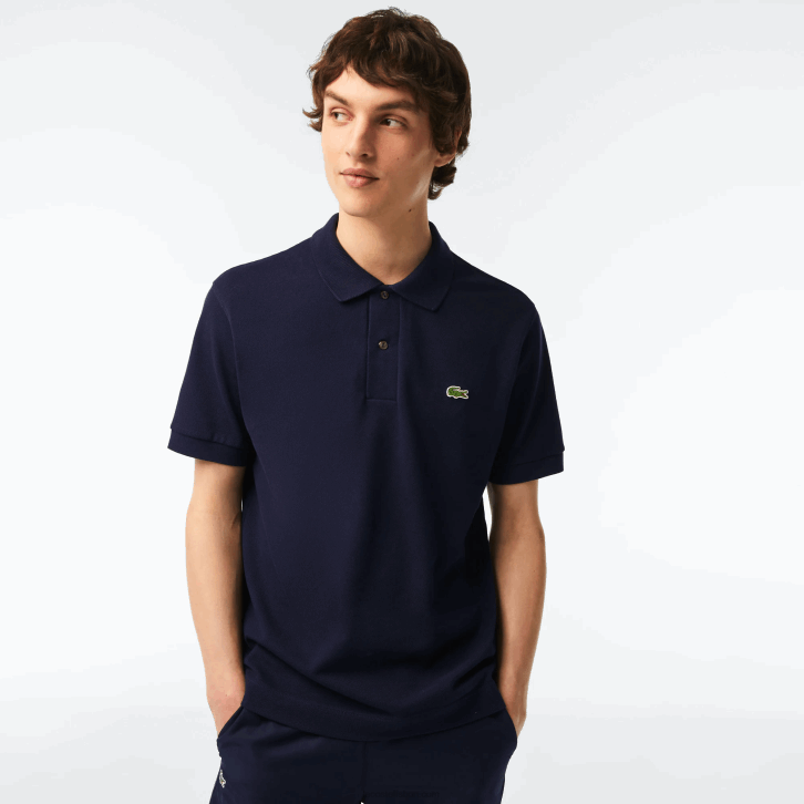 homens Lacoste azul marinho 166 polo original l.12.12 com piquê de algodão pesado 08D0250