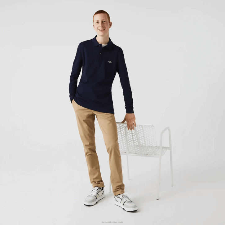 homens Lacoste azul marinho 166 polo petit piquê slim fit 08D0687