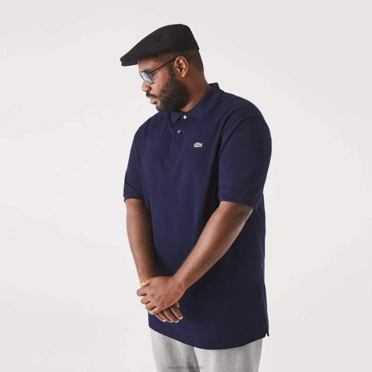 homens Lacoste azul marinho 166 polo petit piquet de algodão - plus size - alto 08D0189