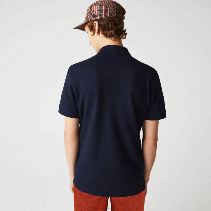 homens Lacoste azul marinho 166 polo piquê de algodão regular fit l badge 08D0896