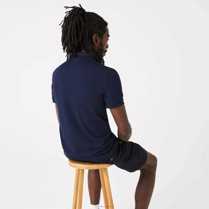 homens Lacoste azul marinho 166 polo slim fit petit pique stretch 08D0563
