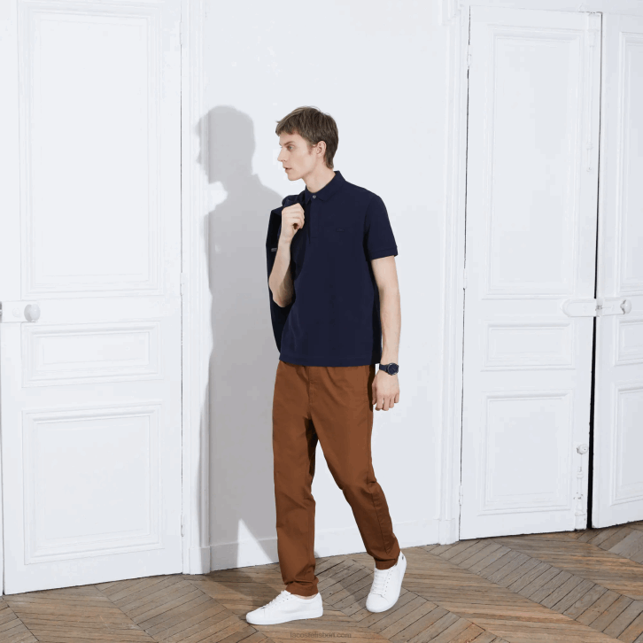 homens Lacoste azul marinho 166 polo smart paris em piquê de algodão elástico 08D0611