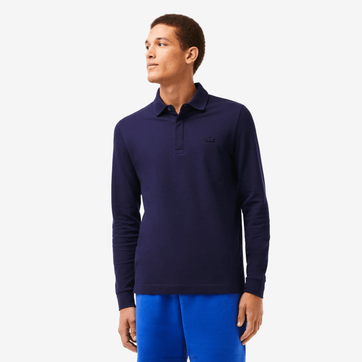 homens Lacoste azul marinho 166 polo smart paris manga longa em piquê de algodão elástico 08D0665