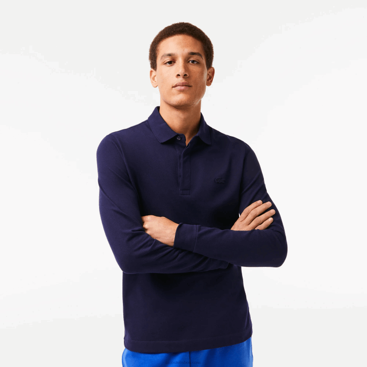 homens Lacoste azul marinho 166 polo smart paris manga longa em piquê de algodão elástico 08D0665