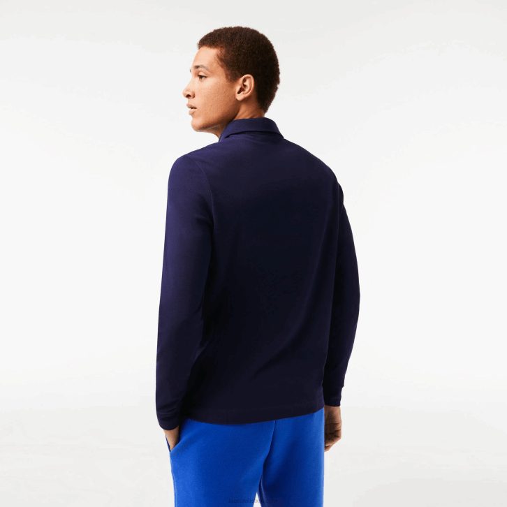 homens Lacoste azul marinho 166 polo smart paris manga longa em piquê de algodão elástico 08D0665