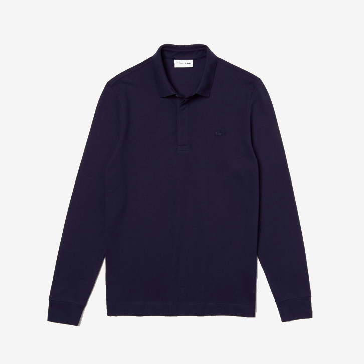 homens Lacoste azul marinho 166 polo smart paris manga longa em piquê de algodão elástico 08D0665