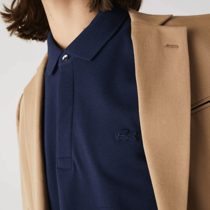 homens Lacoste azul marinho 166 polo smart paris manga longa em piquê de algodão elástico 08D0665