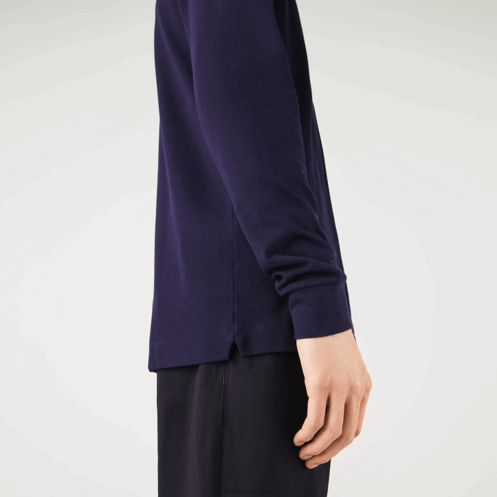 homens Lacoste azul marinho 166 polo smart paris manga longa em piquê de algodão elástico 08D0665