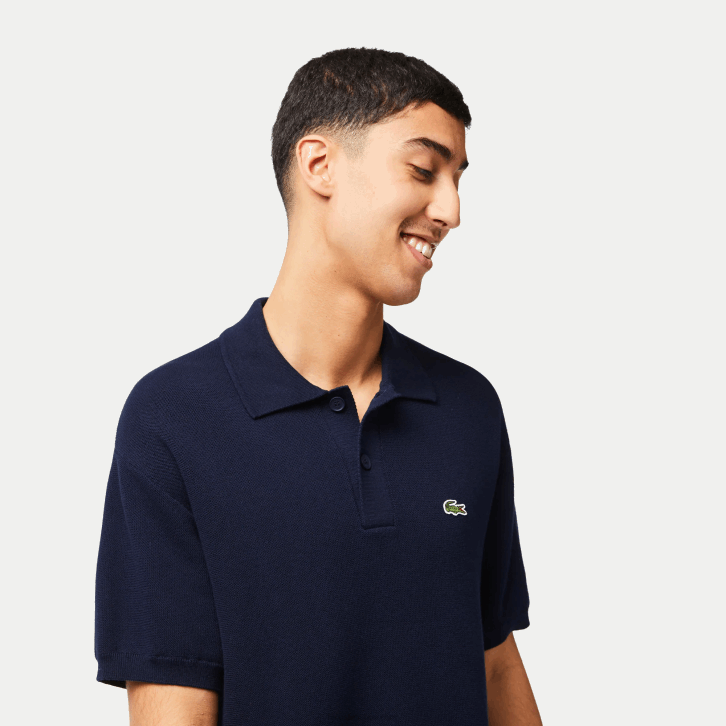 homens Lacoste azul marinho 423 polo de listras de algodão orgânico 08D0440