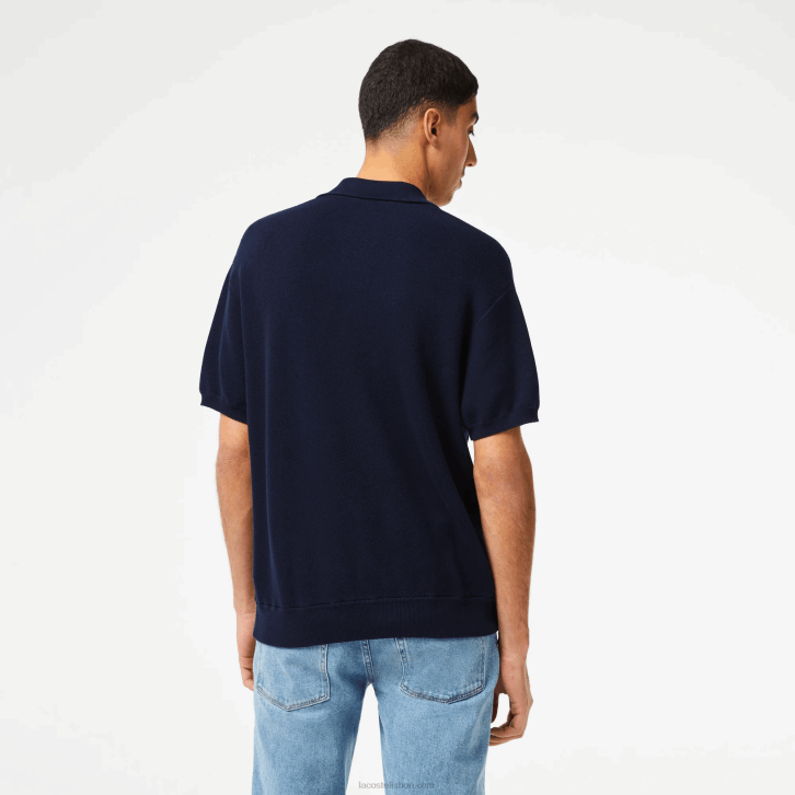 homens Lacoste azul marinho 423 polo de listras de algodão orgânico 08D0440