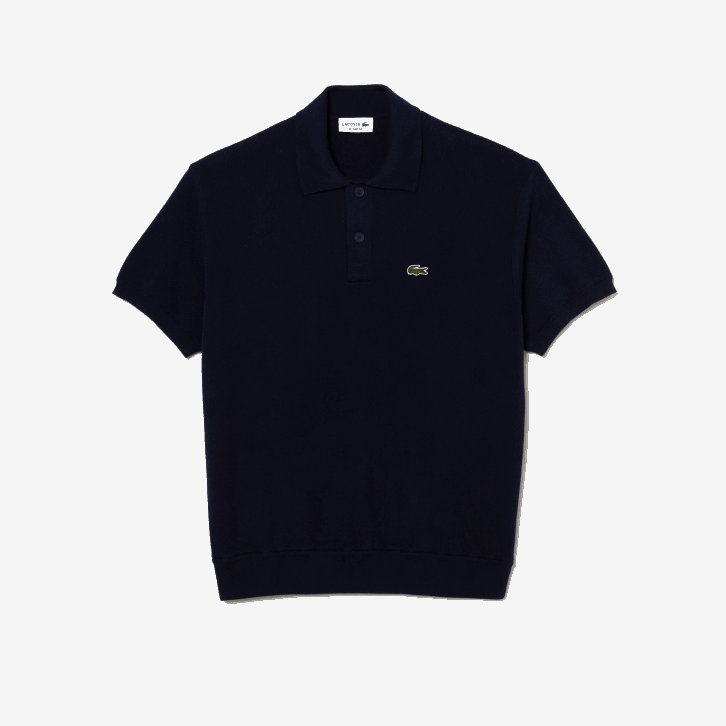 homens Lacoste azul marinho 423 polo de listras de algodão orgânico 08D0440