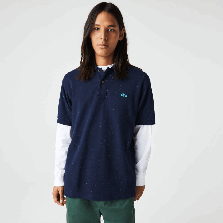 homens Lacoste azul marinho 7cg polo piquê de algodão com estampa salpicada de ajuste clássico 08D0591