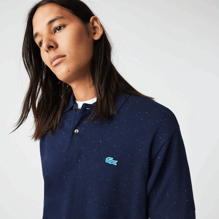 homens Lacoste azul marinho 7cg polo piquê de algodão com estampa salpicada de ajuste clássico 08D0591