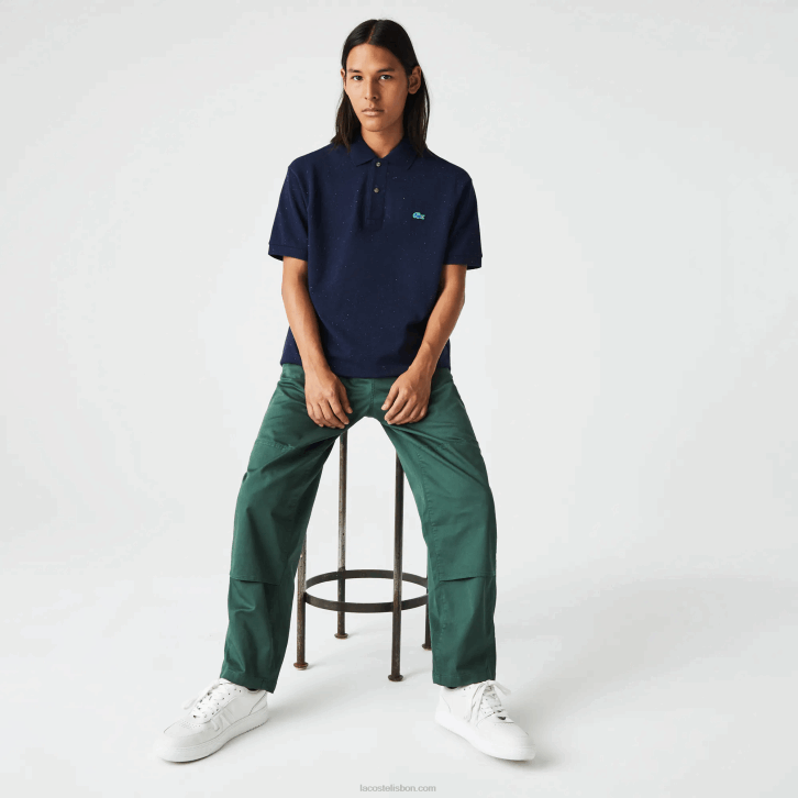 homens Lacoste azul marinho 7cg polo piquê de algodão com estampa salpicada de ajuste clássico 08D0591