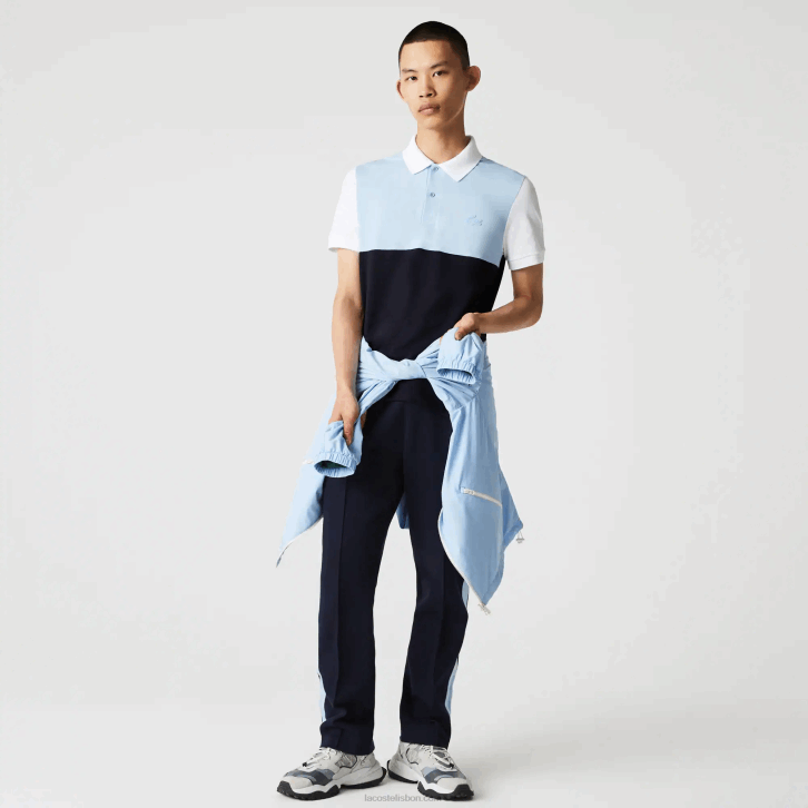 homens Lacoste azul marinho azul claro branco tx4 polo pique colorblock leve e respirável de ajuste regular 08D0867