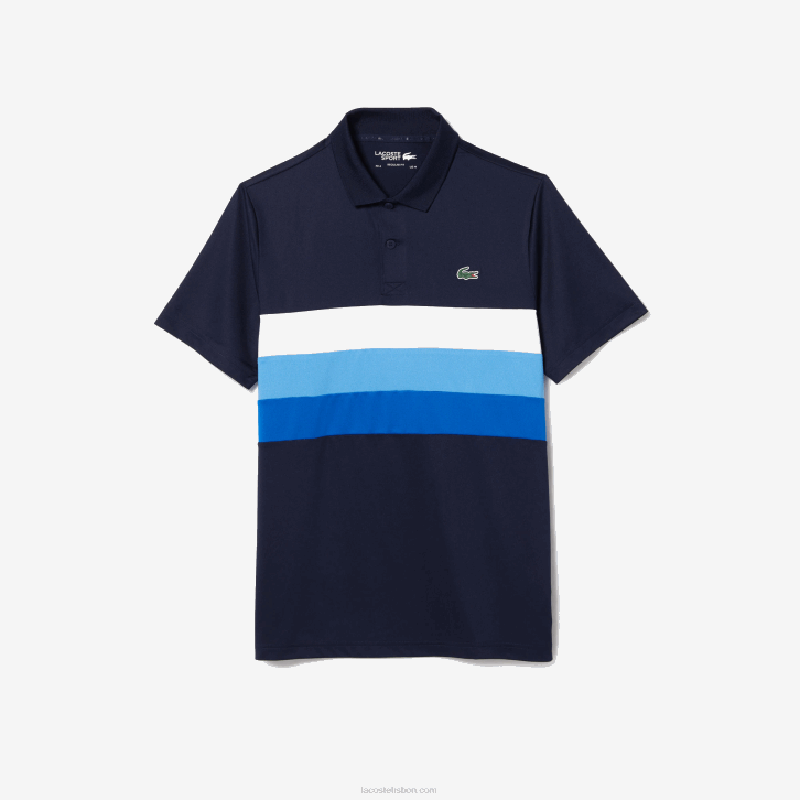 homens Lacoste azul marinho azul zf2 polo esportivo de golfe com listras tricolores 08D0826