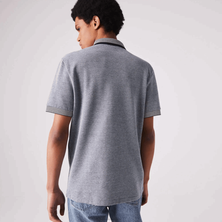 homens Lacoste azul marinho branco bdv polo de algodão regular fit com acabamento listrado 08D0873