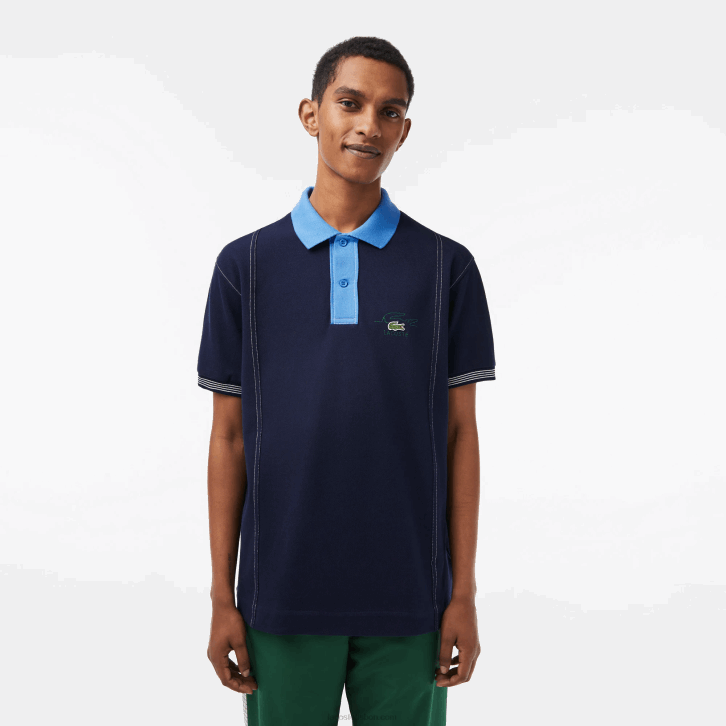 homens Lacoste azul marinho f65 polo de algodão orgânico bicolor 08D0262
