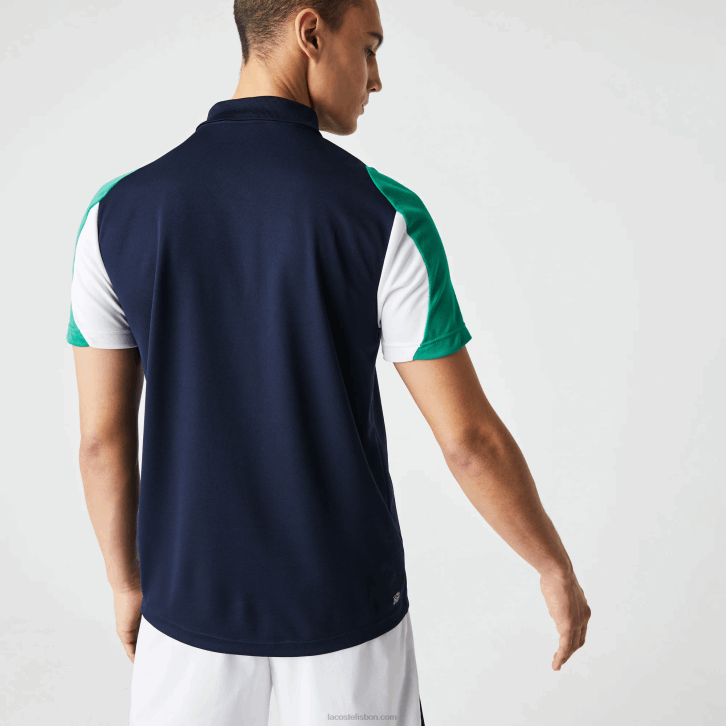 homens Lacoste azul marinho verde branco yj2 polo de tênis piquê esporte regular fit resistente a corrida 08D0557