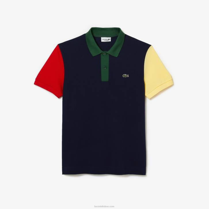 homens Lacoste azul marinho vermelho amarelo verde 821 Polo petit piquê de algodão colorblock regular fit 08D0558