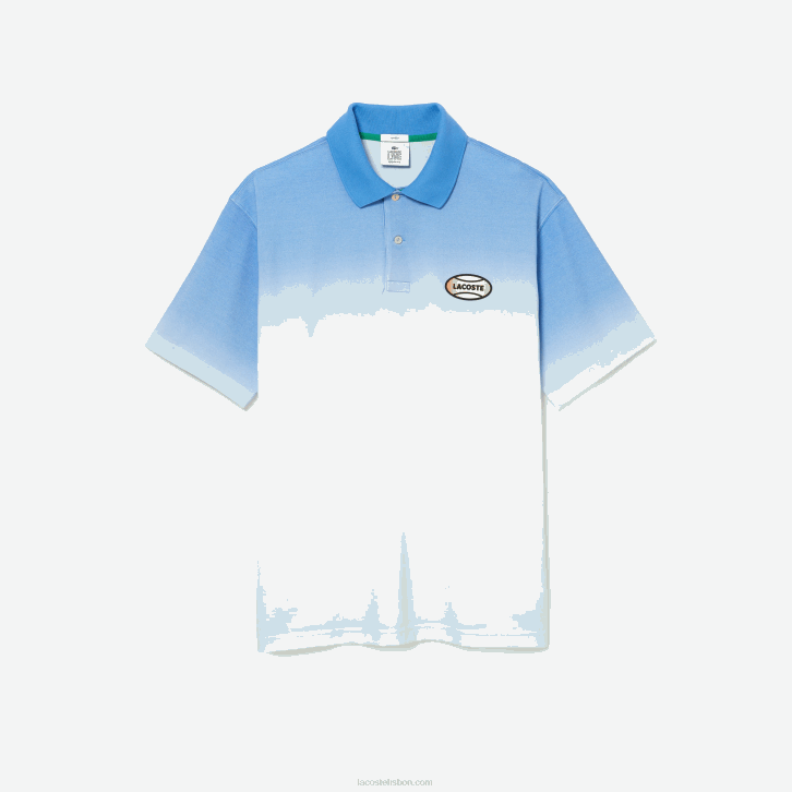 homens Lacoste azul turquesa branco 3ux polo de algodão com estampa degradê de ajuste solto ao vivo 08D0838