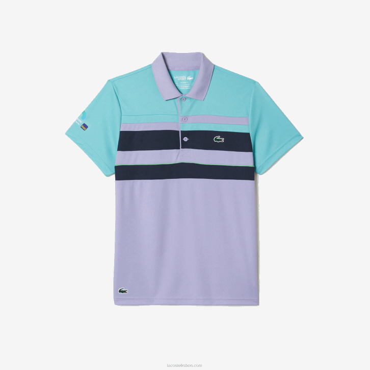 homens Lacoste azul turquesa roxo t2i polo listrado sport miami open edition 08D0240