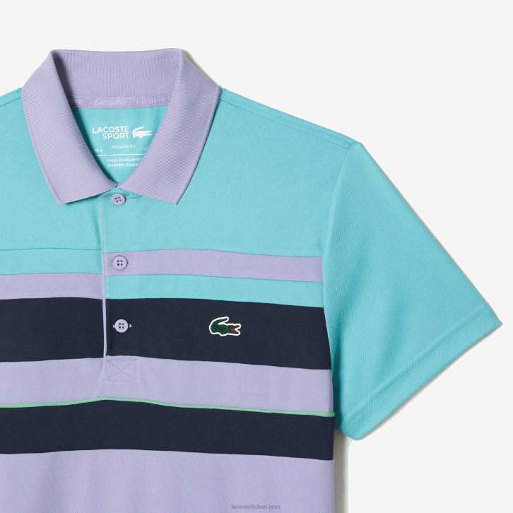 homens Lacoste azul turquesa roxo t2i polo listrado sport miami open edition 08D0240