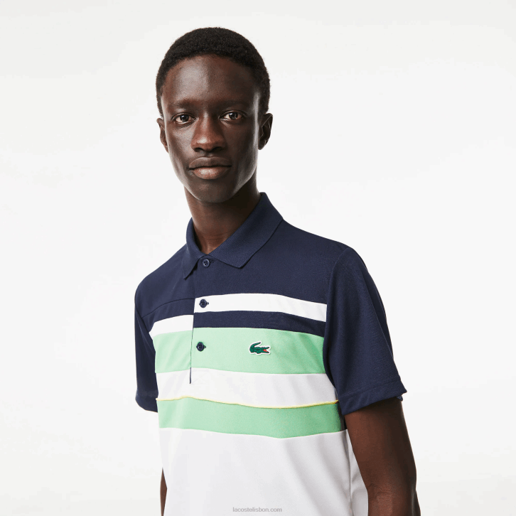 homens Lacoste azul verde branco t3i polo listrado sport miami open edition 08D0238