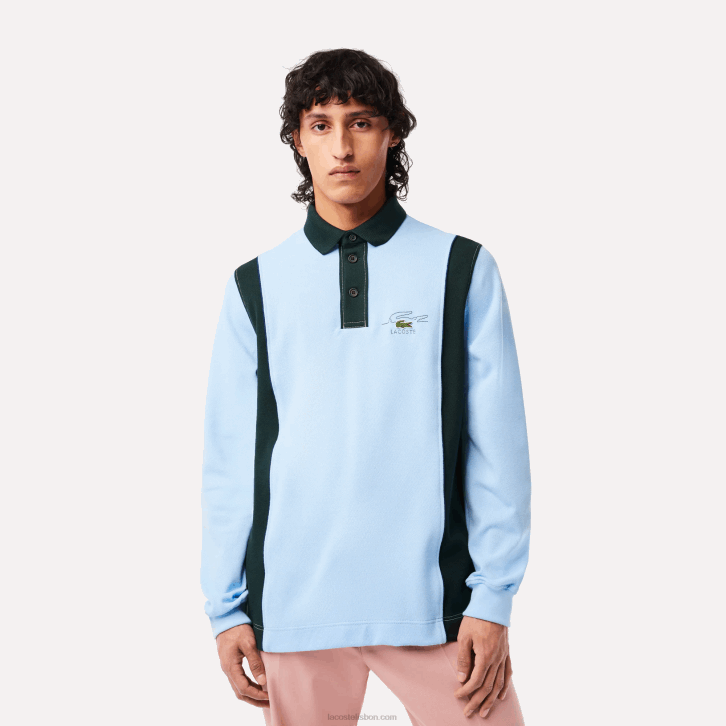 homens Lacoste azul verde fl3 camisa de rugby manga longa de algodão orgânico 08D0544