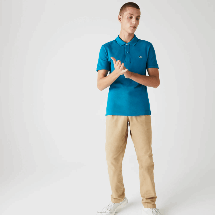 homens Lacoste azul yzw polo slim fit L.12.12 original 08D0891