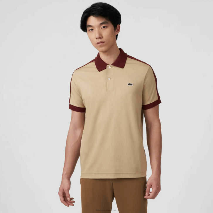 homens Lacoste bege 02s polo de gola contrastante de ajuste clássico 08D0580