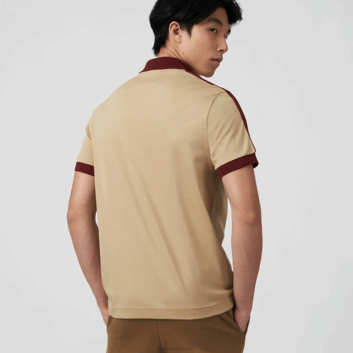 homens Lacoste bege 02s polo de gola contrastante de ajuste clássico 08D0580