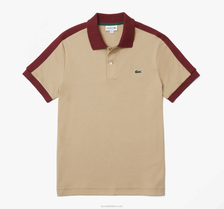 homens Lacoste bege 02s polo de gola contrastante de ajuste clássico 08D0580