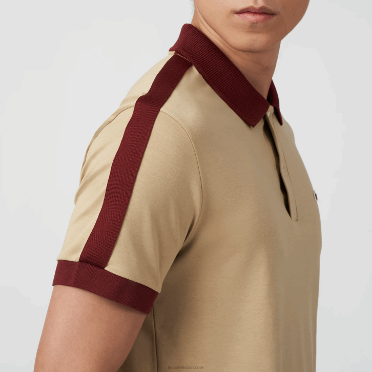 homens Lacoste bege 02s polo de gola contrastante de ajuste clássico 08D0580