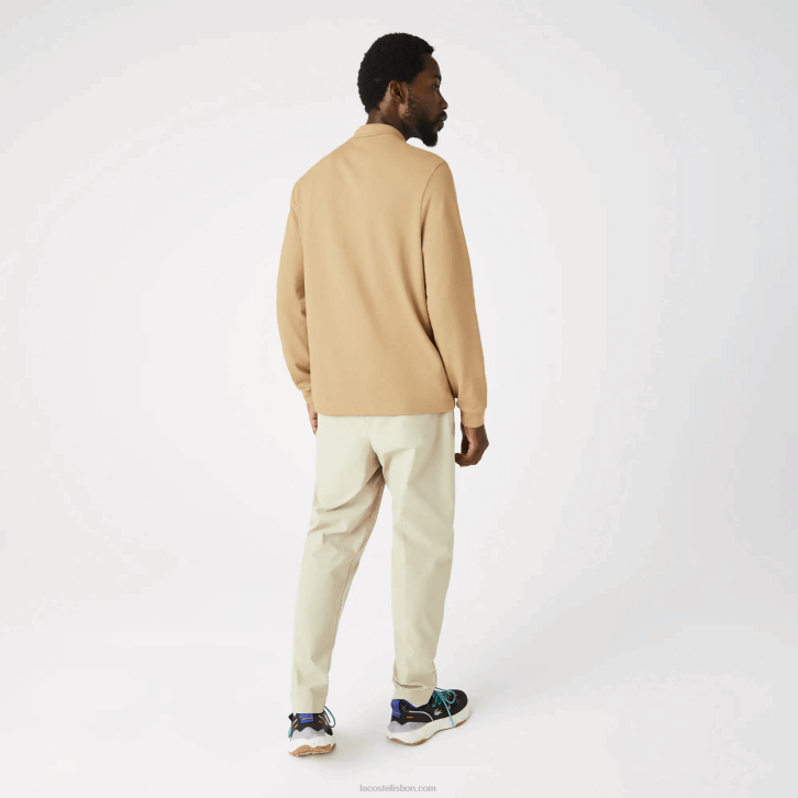 homens Lacoste bege 02s polo manga longa L.12.12 original 08D01221