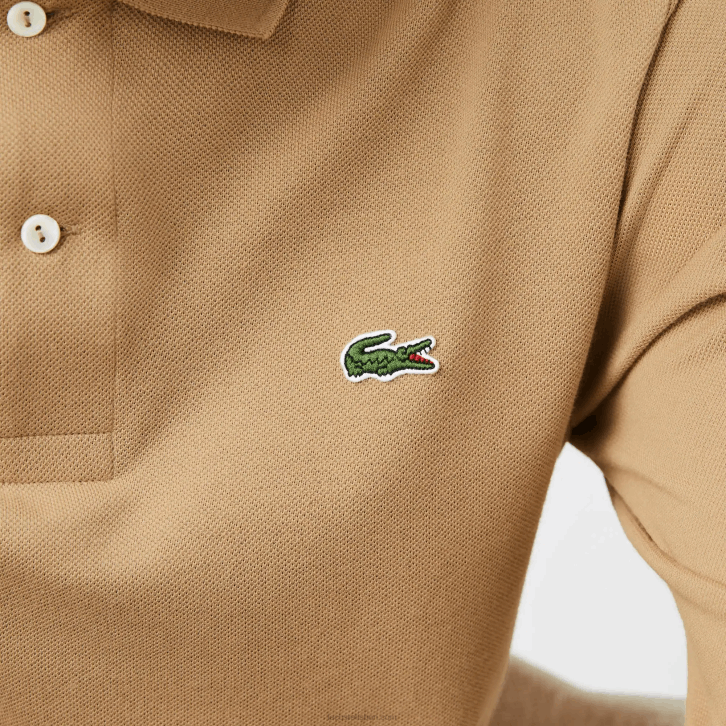 homens Lacoste bege 02s polo manga longa L.12.12 original 08D01221