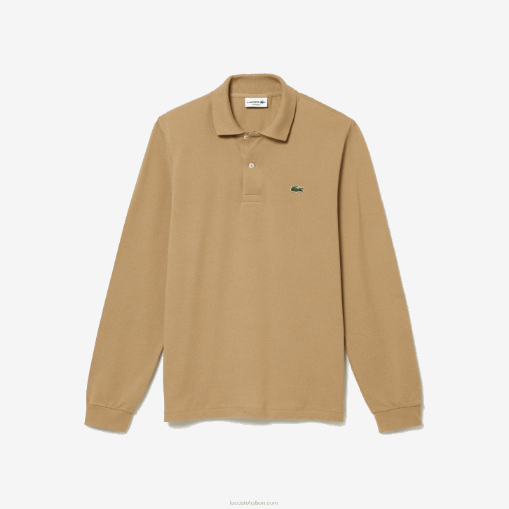 homens Lacoste bege 02s polo manga longa L.12.12 original 08D01221