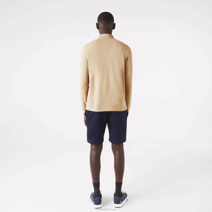 homens Lacoste bege 02s polo smart paris manga longa em piquê de algodão elástico 08D01297